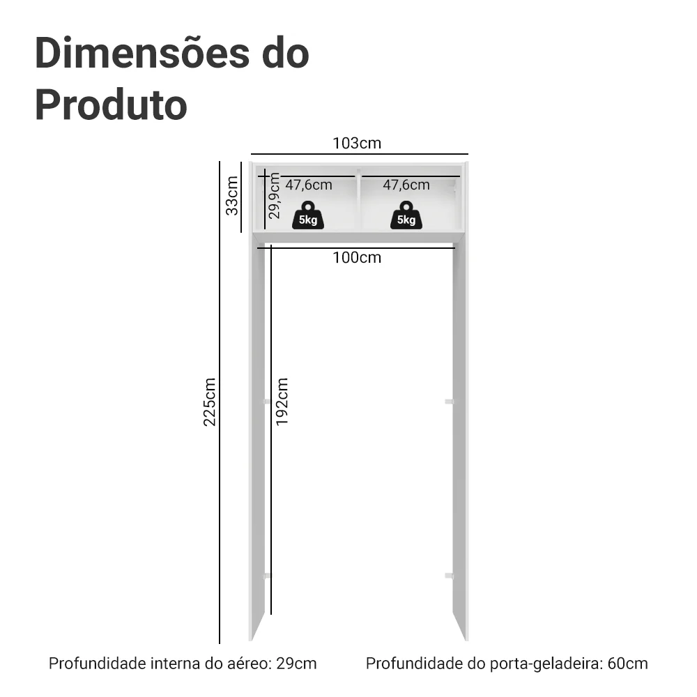 Porta-Geladeira 103 cm 1 Porta Basculante Branco/Preto Lux Madesa - Image 2