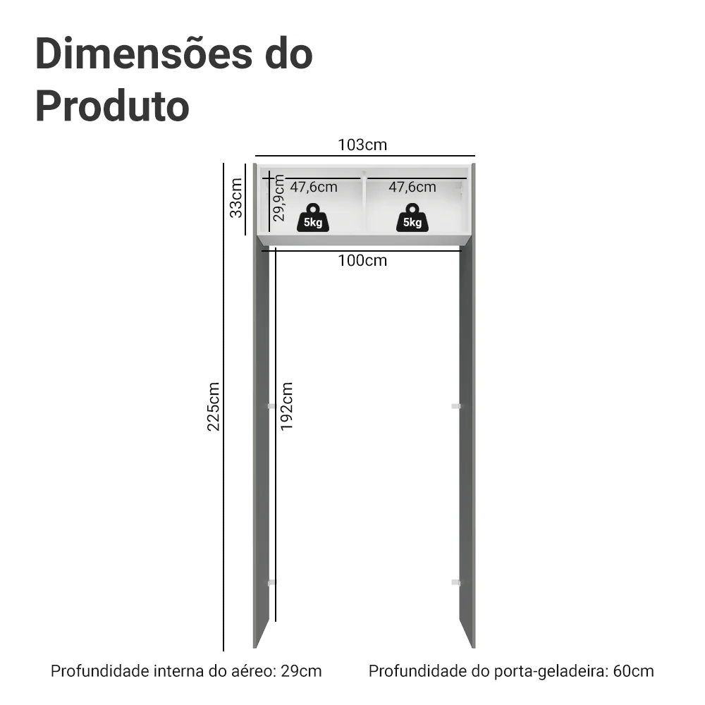 Porta-Geladeira 103 cm 1 Porta Basculante Cinza/Branco/Cinza Lux Madesa - Image 2