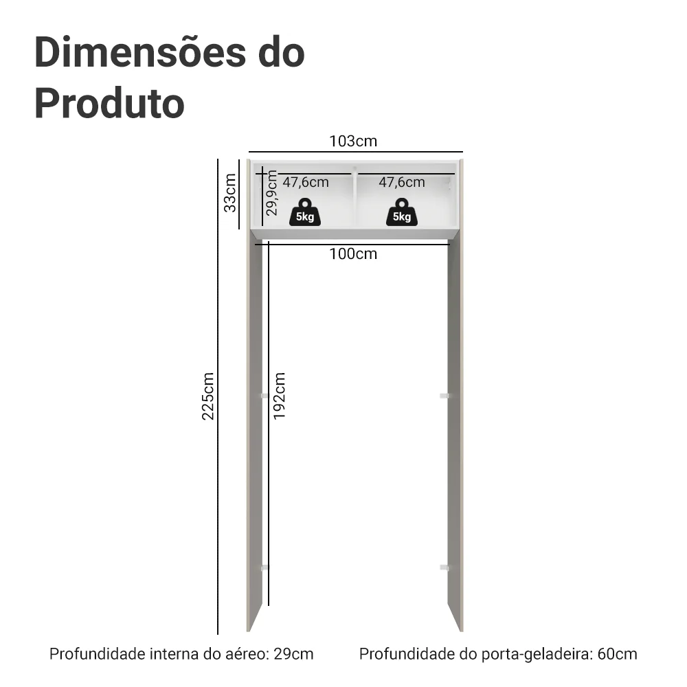 Porta-Geladeira 103 cm 1 Porta Basculante Crema/Branco/Crema Vik Madesa - Image 2