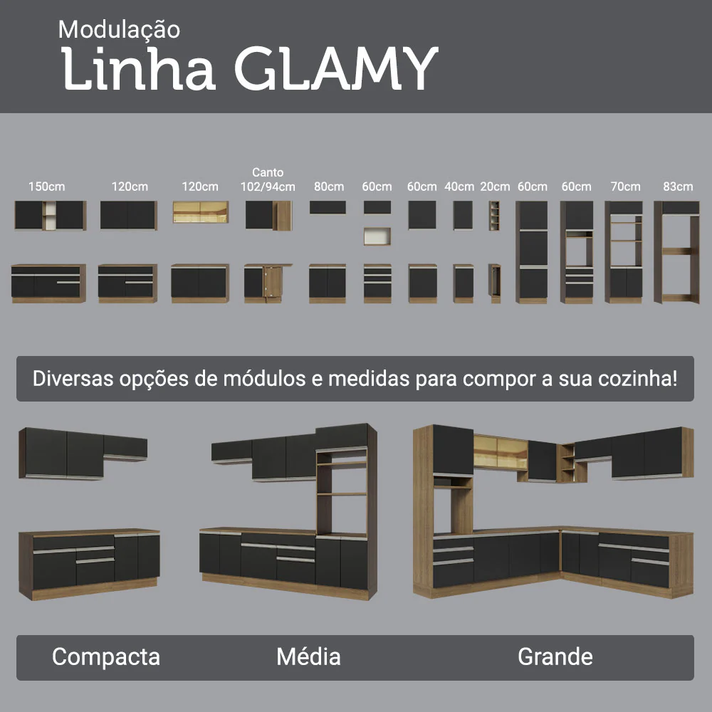 Porta-Geladeira 103 cm 1 Porta Basculante Preto/Rustic/Preto Glamy Madesa - Image 8