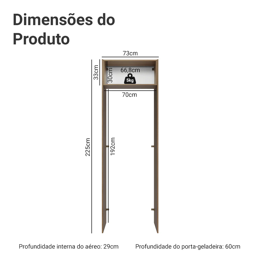 Porta-Geladeira 73 cm 1 Porta Basculante Rustic/Preto Glamy Madesa - Image 2
