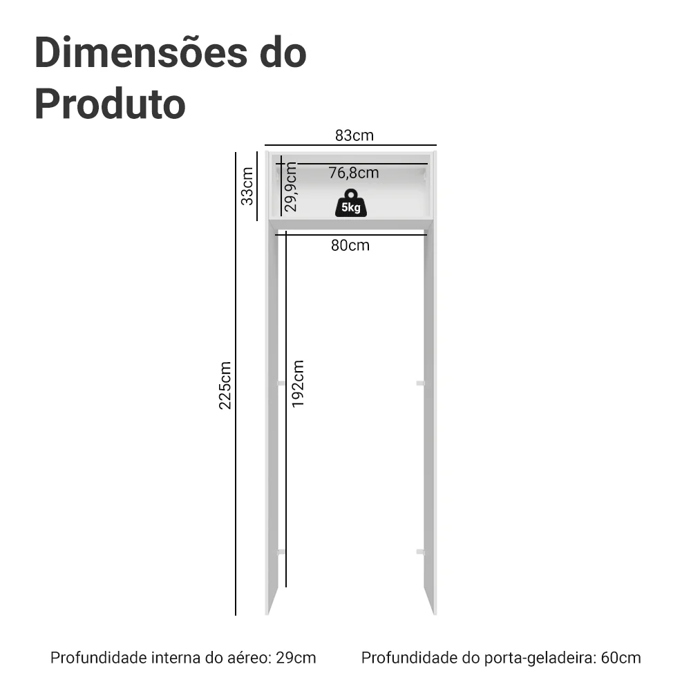 Porta-Geladeira 83 cm 1 Porta Basculante Branco/Preto Agata Madesa - Image 2