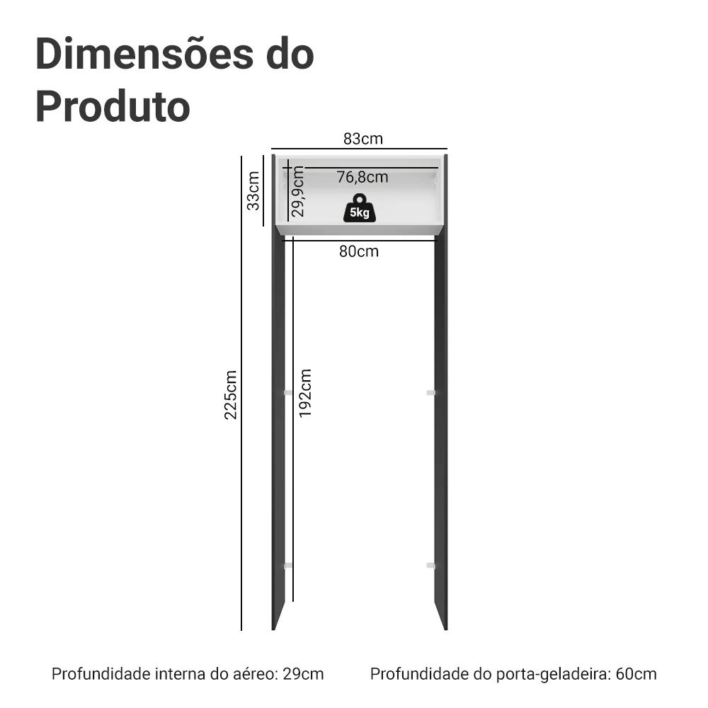 Porta-Geladeira 83 cm 1 Porta Basculante Preto/Branco/Preto Glamy Madesa - Image 2