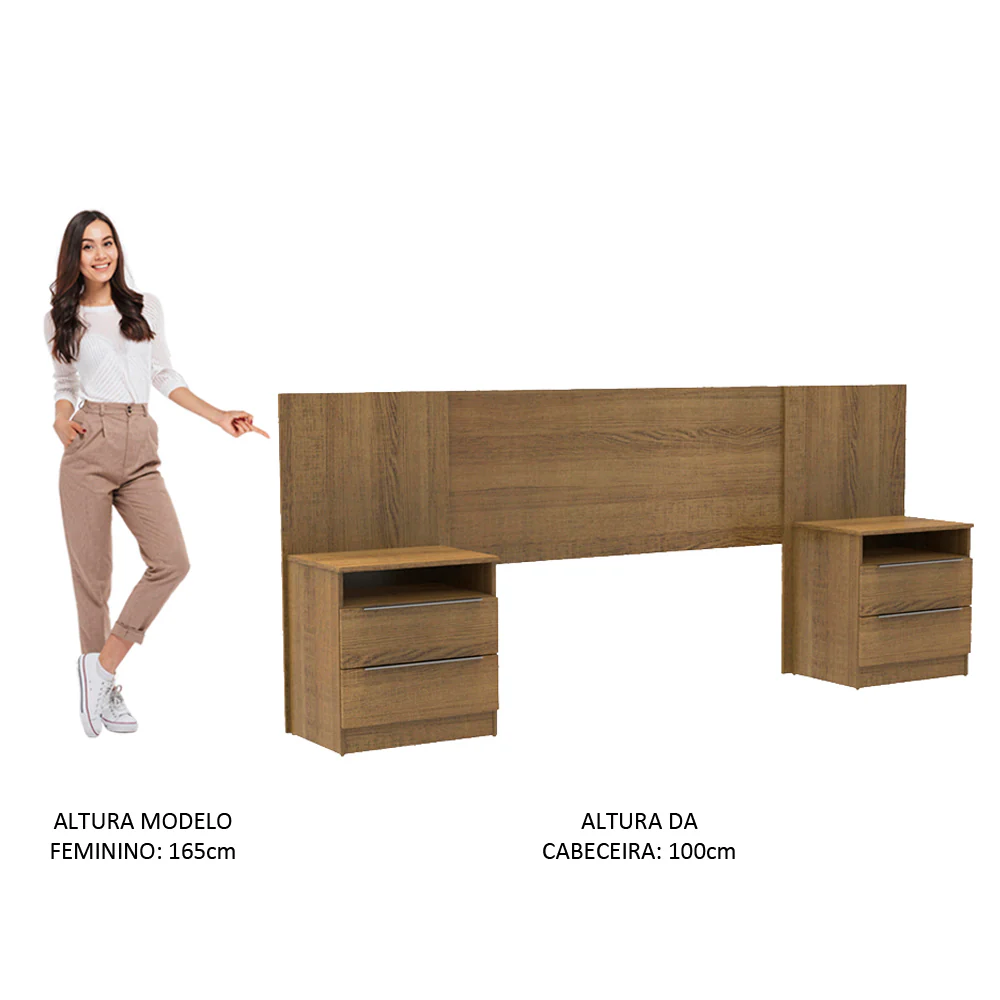 Quarto Completo com Guarda-Roupa Luke 2 Portas de Espelho e Cabeceira com 2 Mesas de Cabeceira Madesa Rustic - Image 10