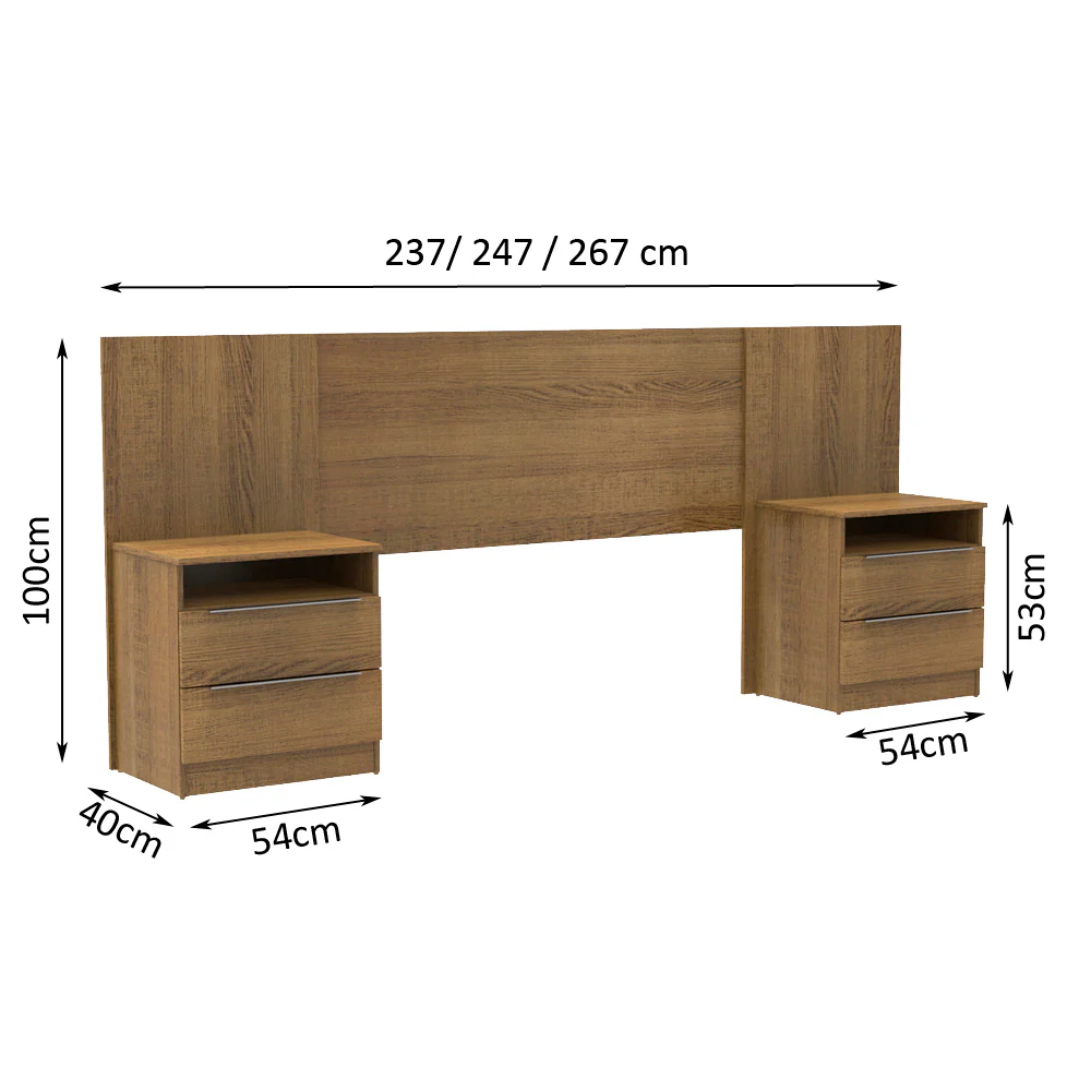 Quarto Completo com Guarda-Roupa Luke 2 Portas de Espelho e Cabeceira com 2 Mesas de Cabeceira Madesa Rustic - Image 5