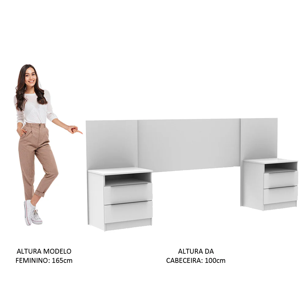 Quarto Completo com Guarda-Roupa Luke 2 Portas de Espelho e Cabeceira com 2 Mesas de Cabeceira Madesa Branco - Image 10