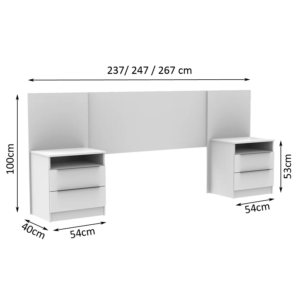 Quarto Completo com Guarda-Roupa Luke 2 Portas de Espelho e Cabeceira com 2 Mesas de Cabeceira Madesa Branco - Image 5