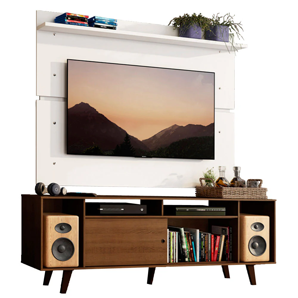Rack Madesa Cancun com Pés e Painel para TV até 65 Polegadas Rustic/Branco 5Z9B - Image 2