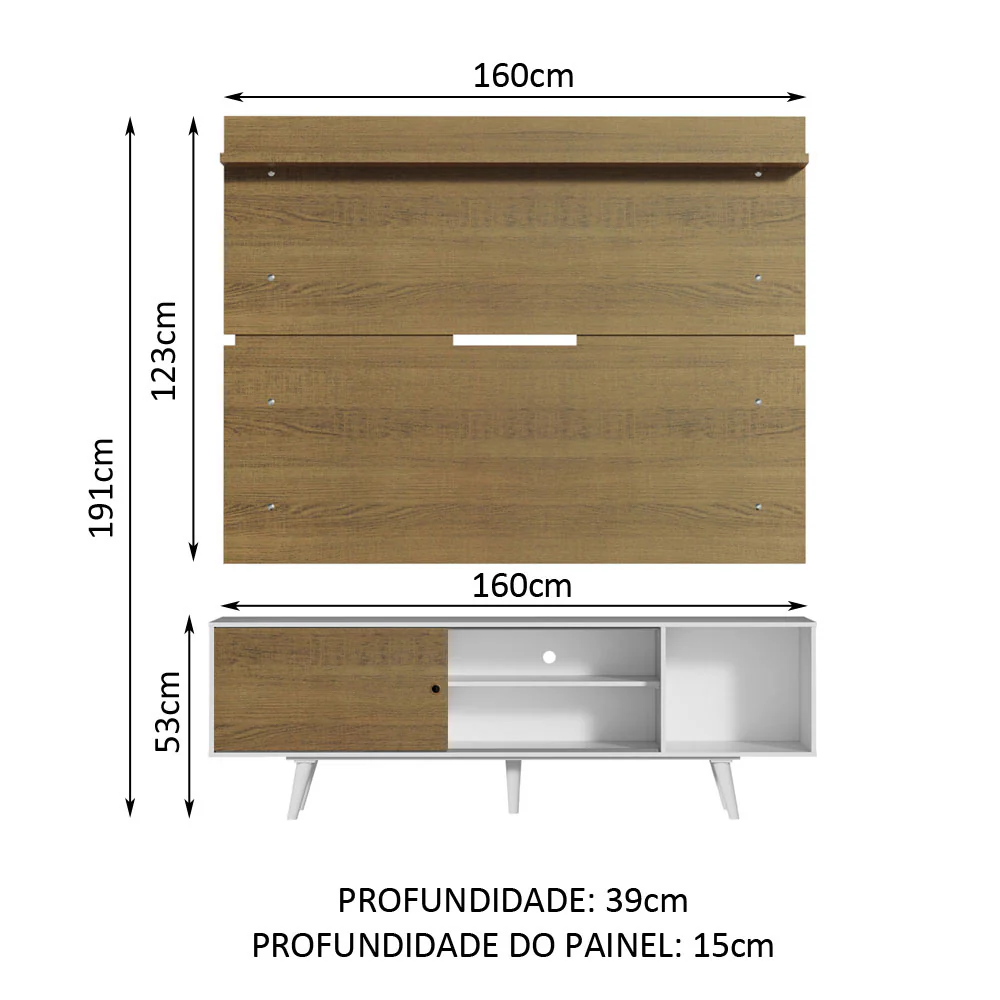 Rack Madesa Dubai e Painel para TV até 65 Polegadas com Pés Branco/Rustic 9B6E - Image 3