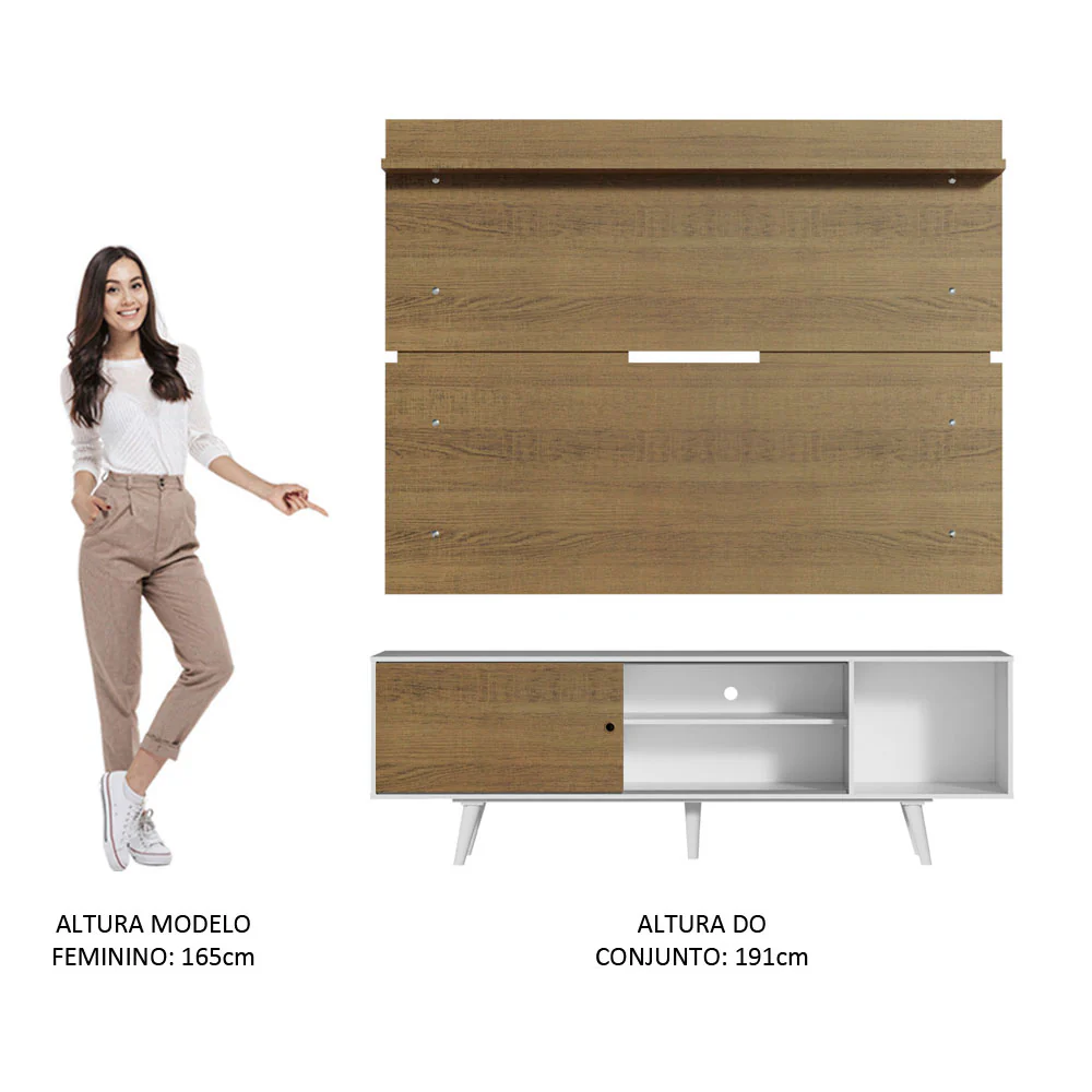 Rack Madesa Dubai e Painel para TV até 65 Polegadas com Pés Branco/Rustic 9B6E - Image 6