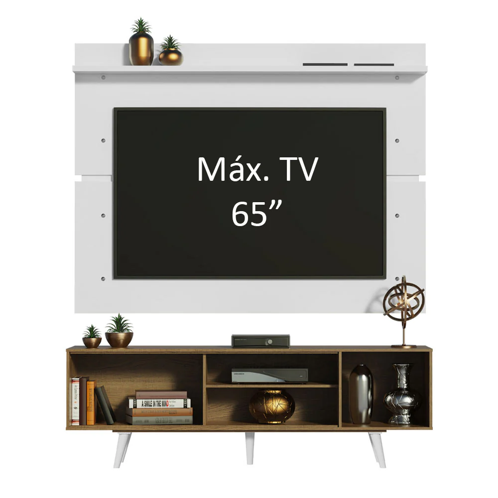 Rack Madesa Dubai e Painel para TV até 65 Polegadas com Pés Rustic/Branco 5Z09 - Image 4