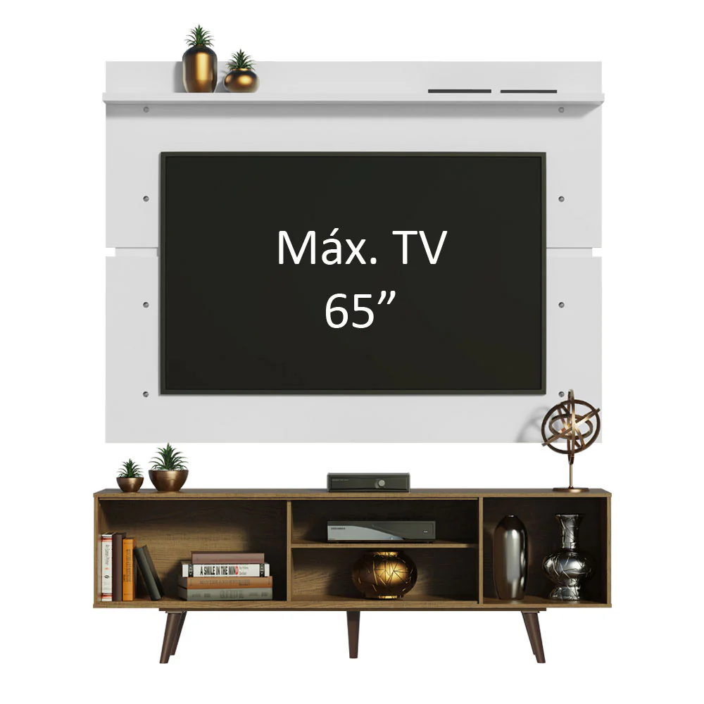 Rack Madesa Dubai e Painel para TV até 65 Polegadas com Pés Rustic/Branco 6E9B - Image 4