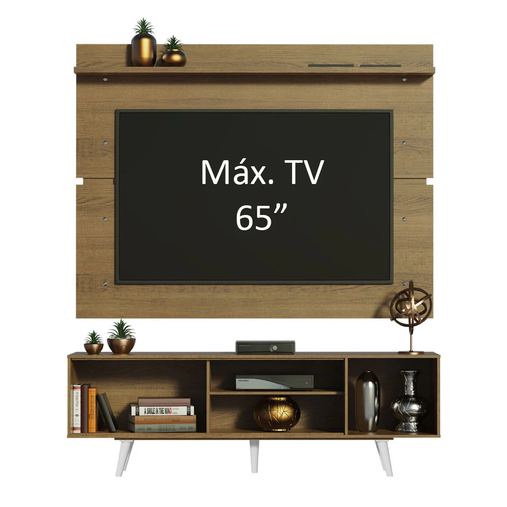 Rack Madesa Dubai e Painel para TV até 65 Polegadas com Pés Rustic/Branco 5Z6E - Image 4