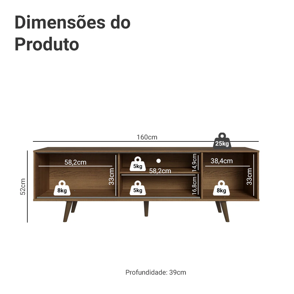 Rack Madesa Dubai para TV até 65 Polegadas com Pés Rustic/Branco 6E5Z - Image 3