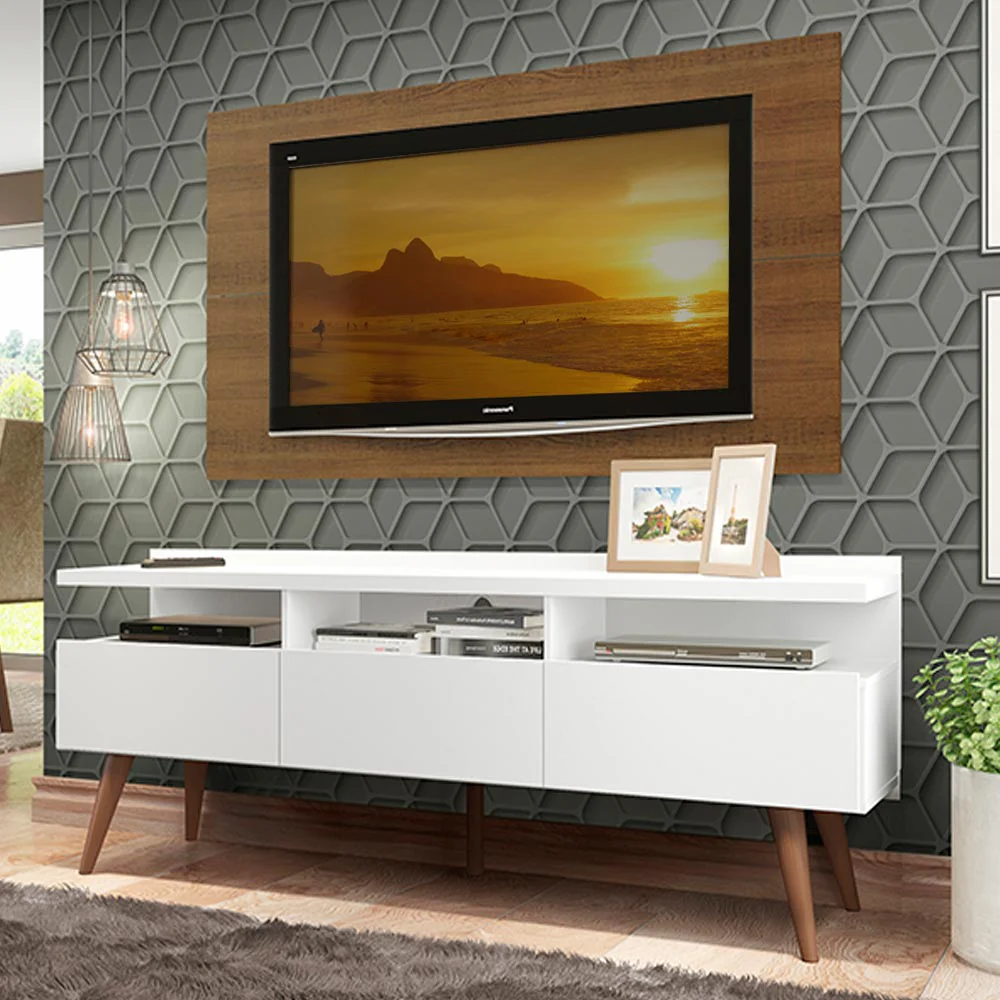 Rack Madesa Londres e Painel para TV até 55 Polegadas Branco/Rustic