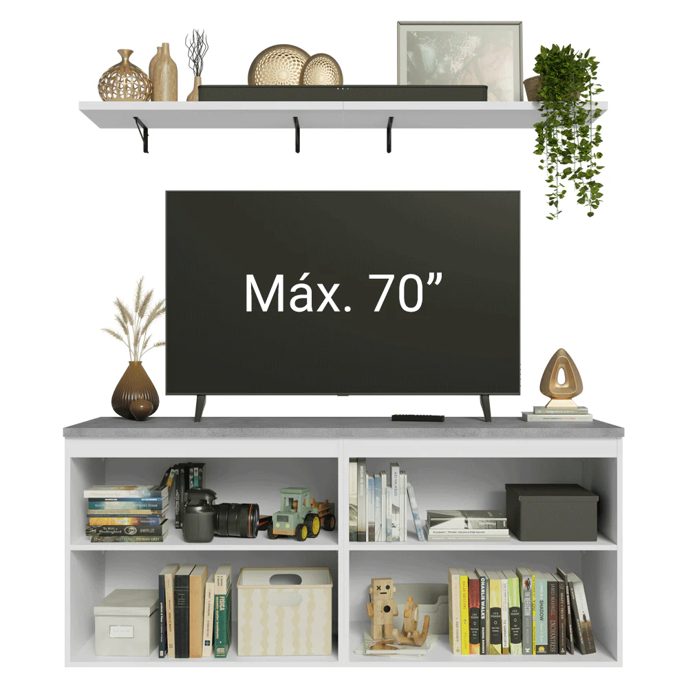 Rack para TV até 70 Polegadas + Prateleiras 160cm Branco/Azul Vik Madesa 05 - Image 6