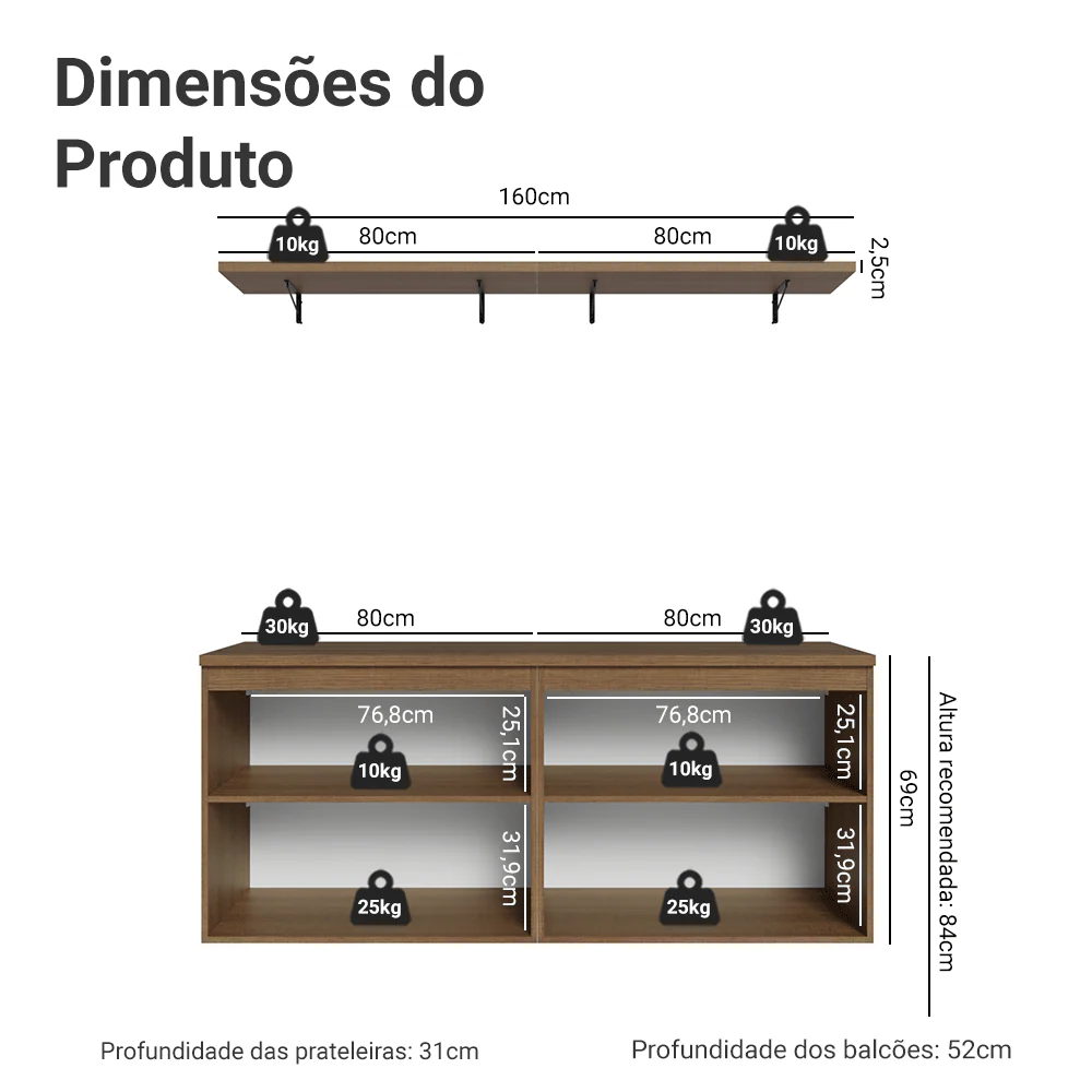 Rack para TV até 70 Polegadas + Prateleiras 160cm Rustic/Verde Vik Madesa 05 - Image 3