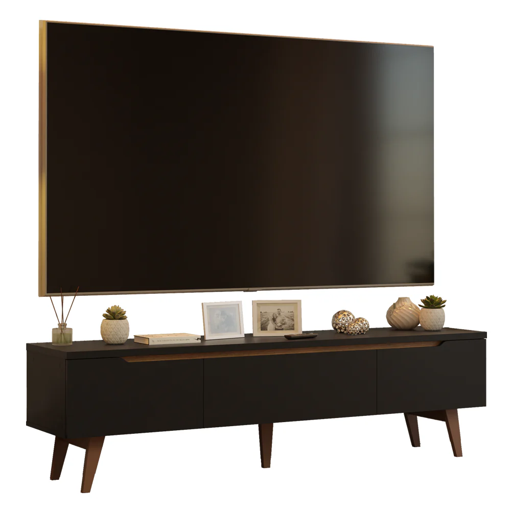 Rack para TV até 80 Polegadas 180cm 2 Portas 1 Gaveta Preto/Rustic Doha Madesa - Image 2