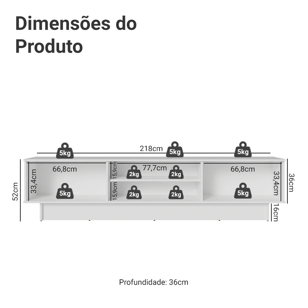 Rack para TV até 80 Polegadas 218 cm 2 Portas Branco/Cinza Lux Madesa - Image 3