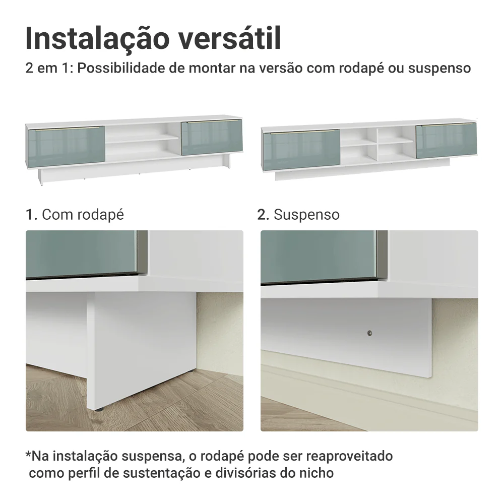 Rack para TV até 80 Polegadas 218 cm 2 Portas Branco/Cinza Lux Madesa - Image 9