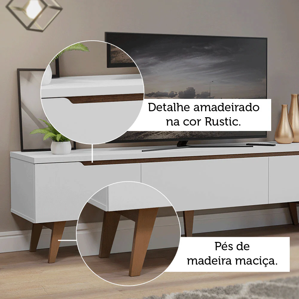 Rack para TV até 75 Polegadas 2 Portas 1 Gaveta Branco Madesa Reims - Image 9