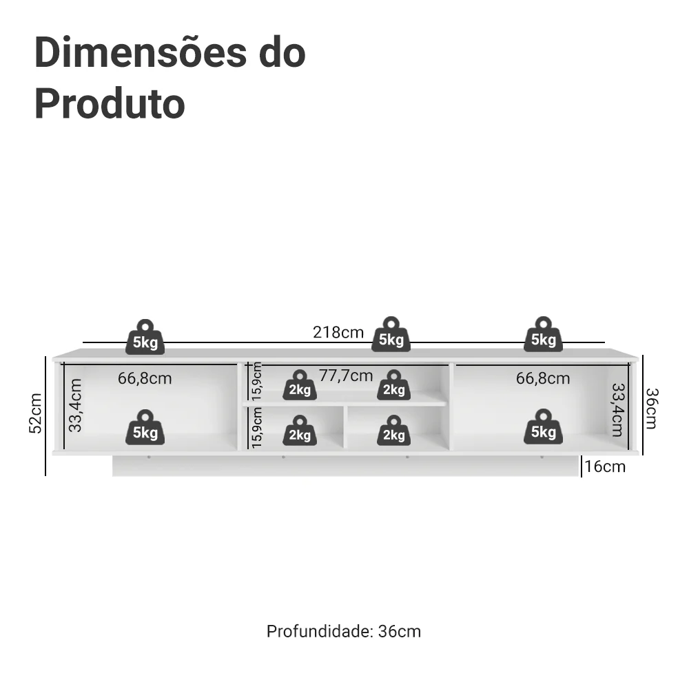 Rack Suspenso para TV até 80 Polegadas 218 cm 2 Portas Branco/Crema Vik Madesa - Image 3