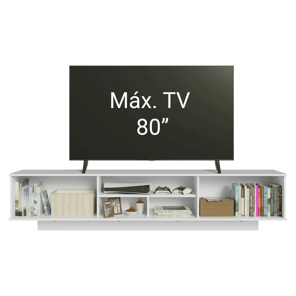 Rack Suspenso para TV até 80 Polegadas 218 cm 2 Portas Branco Stella Madesa - Image 5