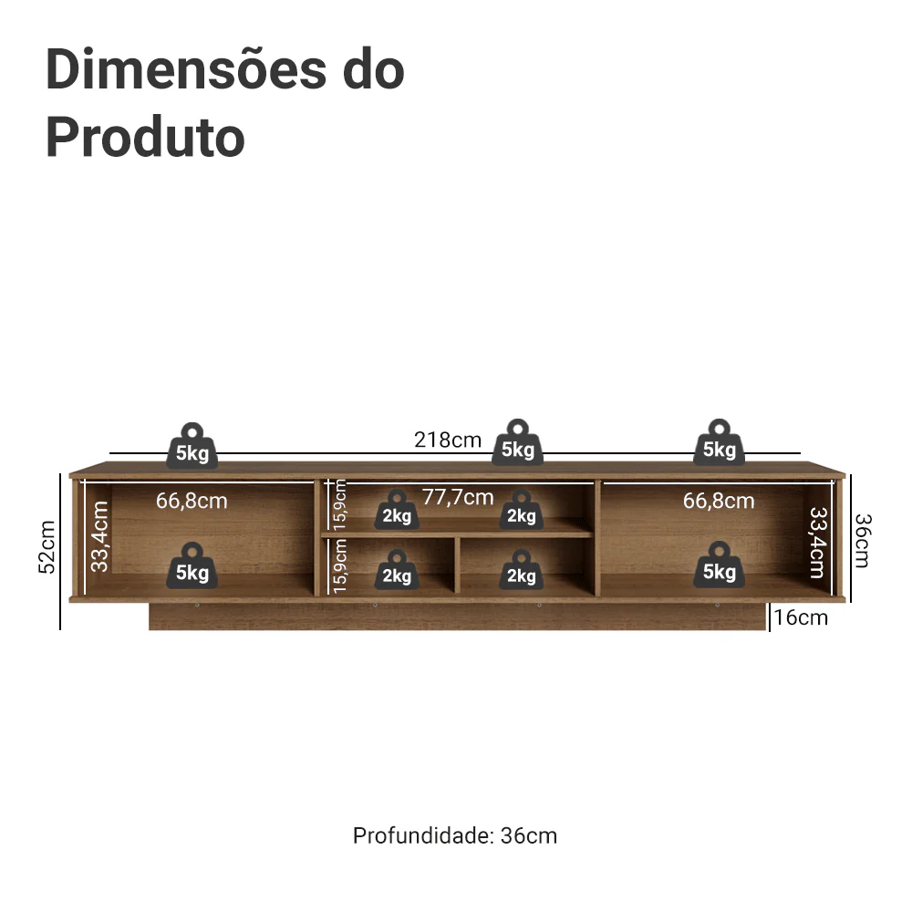 Rack Suspenso para TV até 80 Polegadas 218 cm 2 Portas Rustic/Branco Glamy Madesa - Image 3