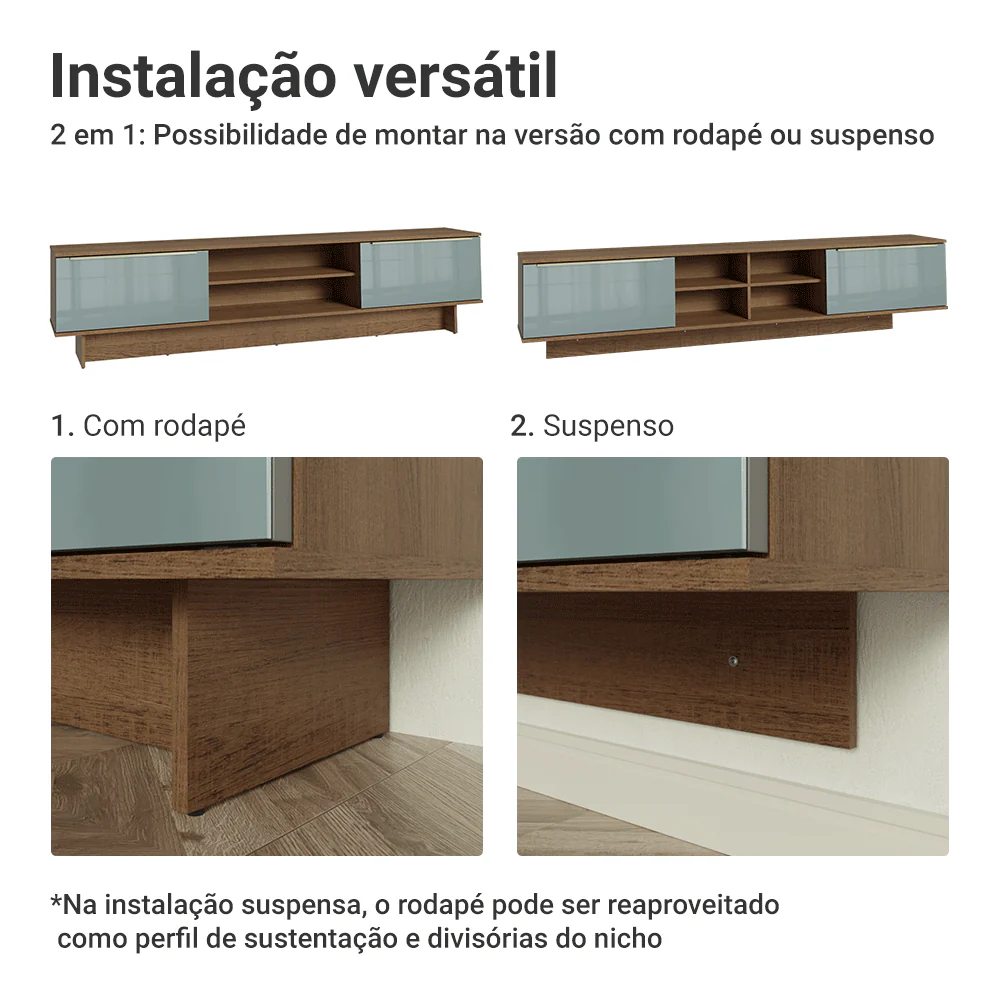 Rack Suspenso para TV até 80 Polegadas 218 cm 2 Portas Rustic/Cinza Lux Madesa - Image 9