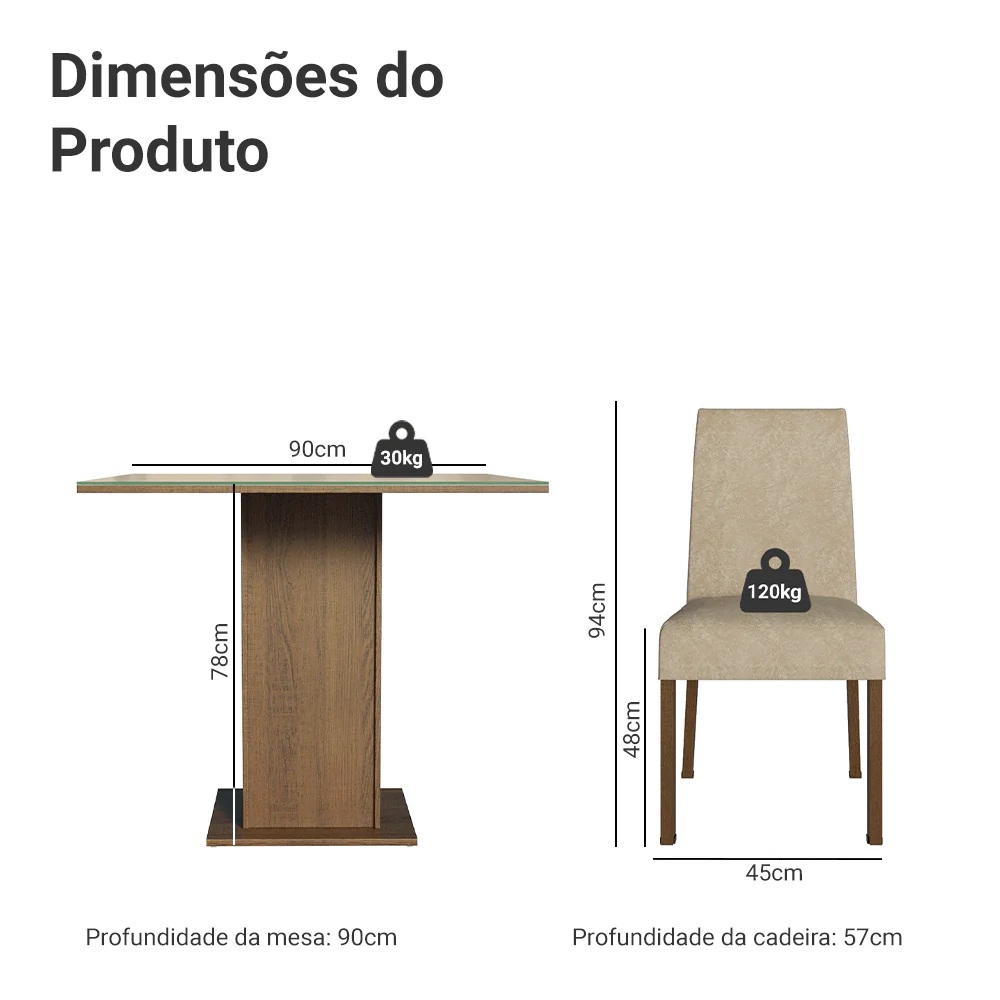 Conjunto Sala de Jantar Mesa Tampo de Vidro com 4 Cadeiras Rustic/Crema/Imperial Madesa Evelin - Image 3