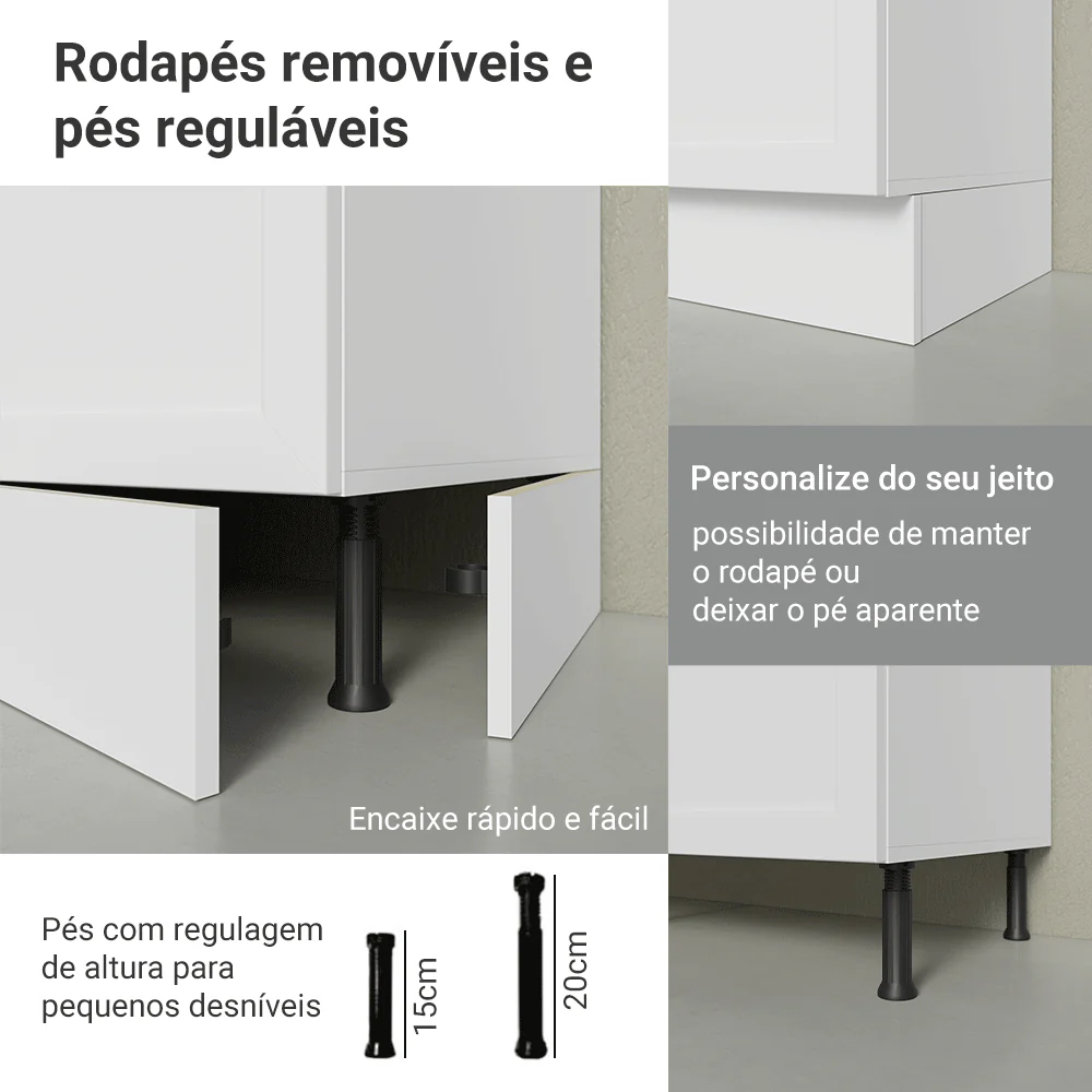 Torre Quente 60 x 60 cm 1 Porta 3 Gavetas Branco Vik Madesa - Image 8