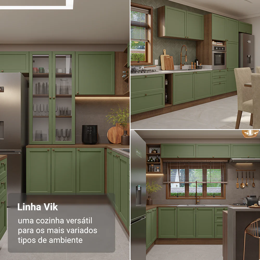 Torre Quente 60 x 60 cm 1 Porta 3 Gavetas Rustic/Verde Vik Madesa - Image 4