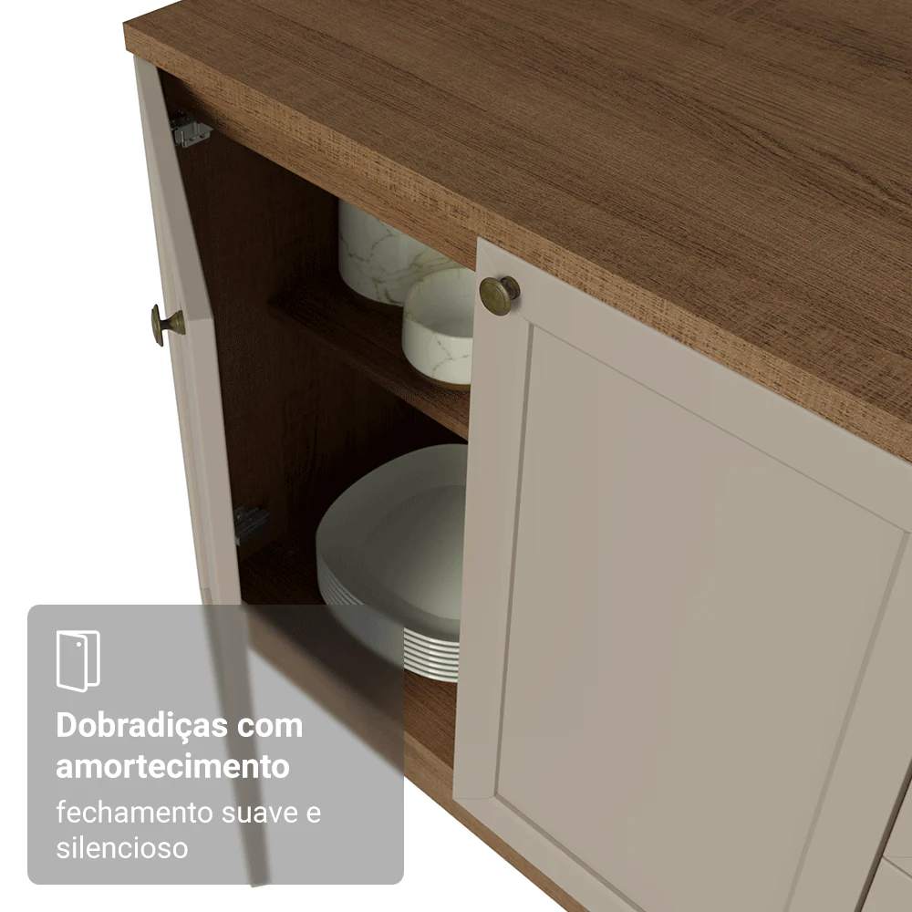 Torre Quente 60 cm 1 Porta 3 Gavetas Rustic/Crema Vik Madesa - Image 8