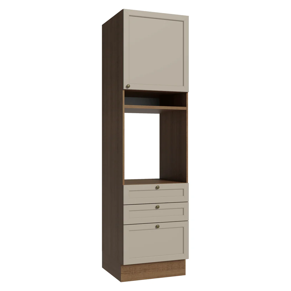 Torre Quente 60 x 60 cm 1 Porta 3 Gavetas Rustic/Crema Vik Madesa