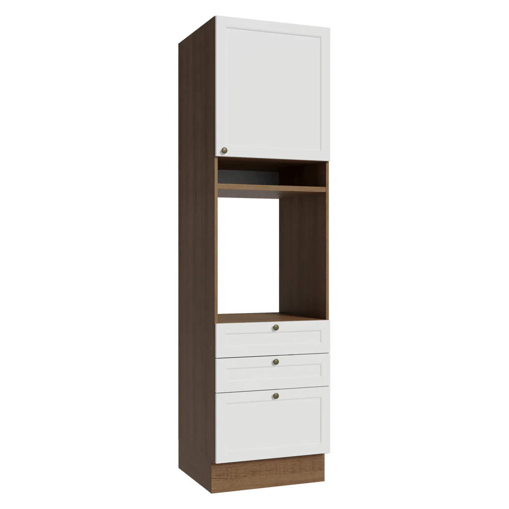 Torre Quente 60 cm 1 Porta 3 Gavetas Rustic/Branco Vik Madesa