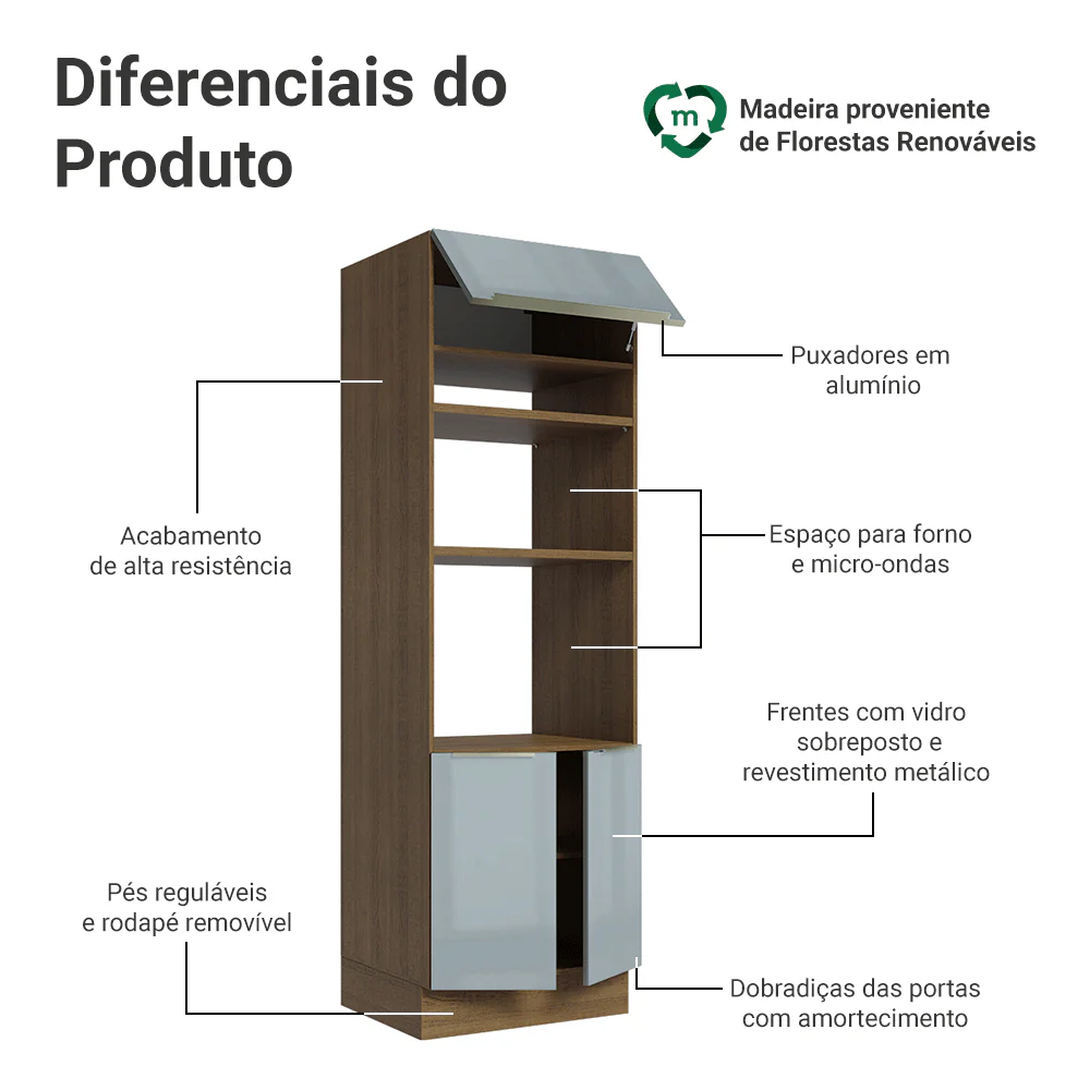 Torre Quente 70 cm 3 Portas Rustic/Cinza Lux Madesa - Image 3