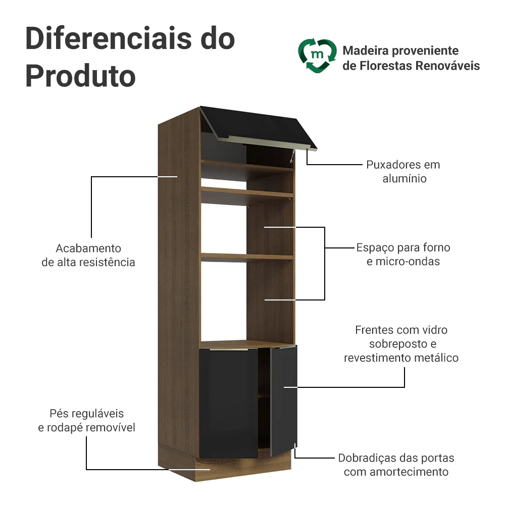 Torre Quente 70 cm 3 Portas Rustic/Preto Lux Madesa - Image 3