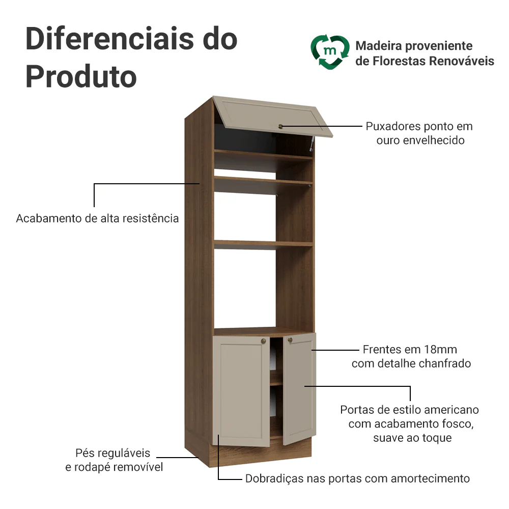 Torre Quente 70 x 60 cm 3 Portas Rustic/Crema Vik Madesa - Image 3