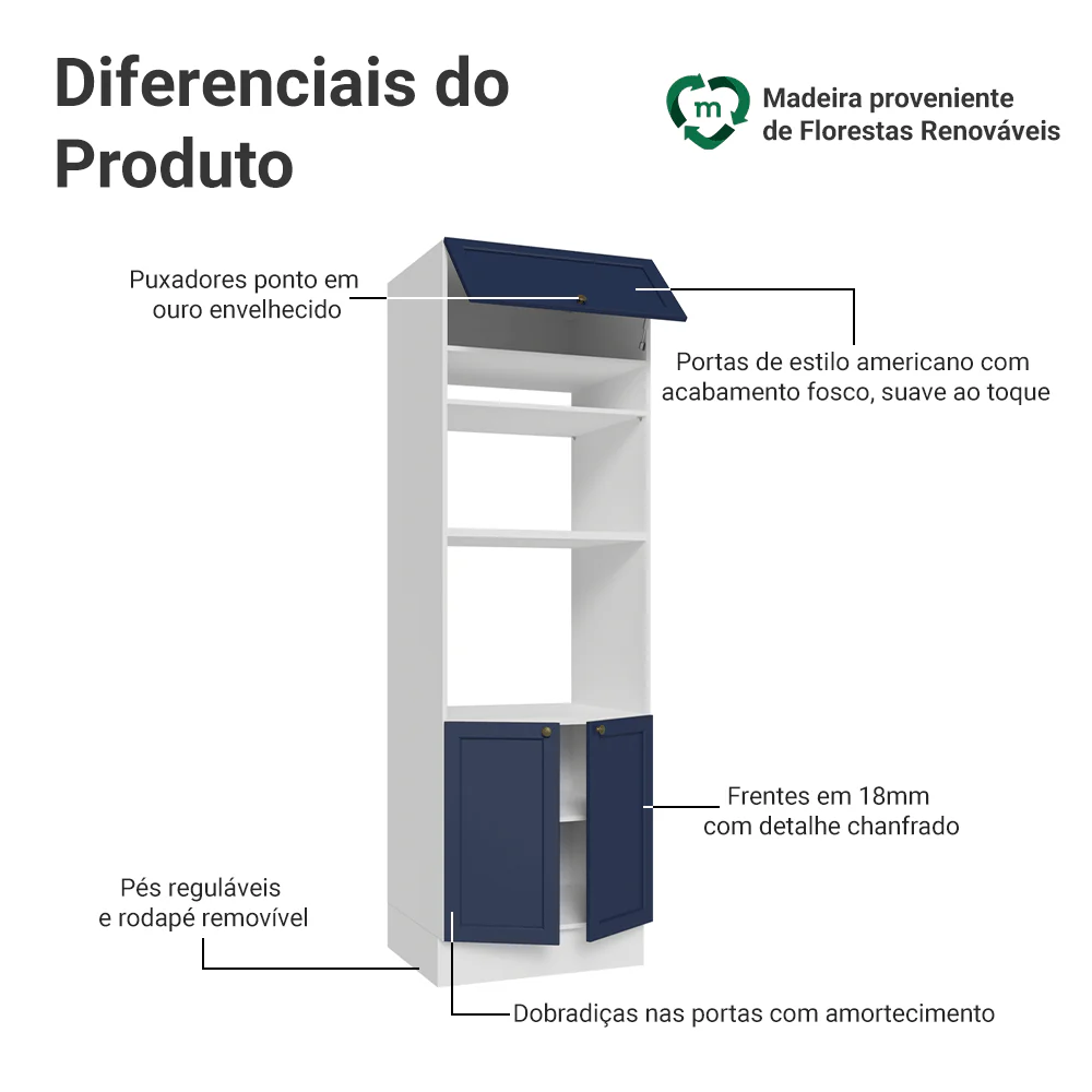 Torre Quente 70 cm 3 Portas Branco/Azul Vik Madesa - Image 3
