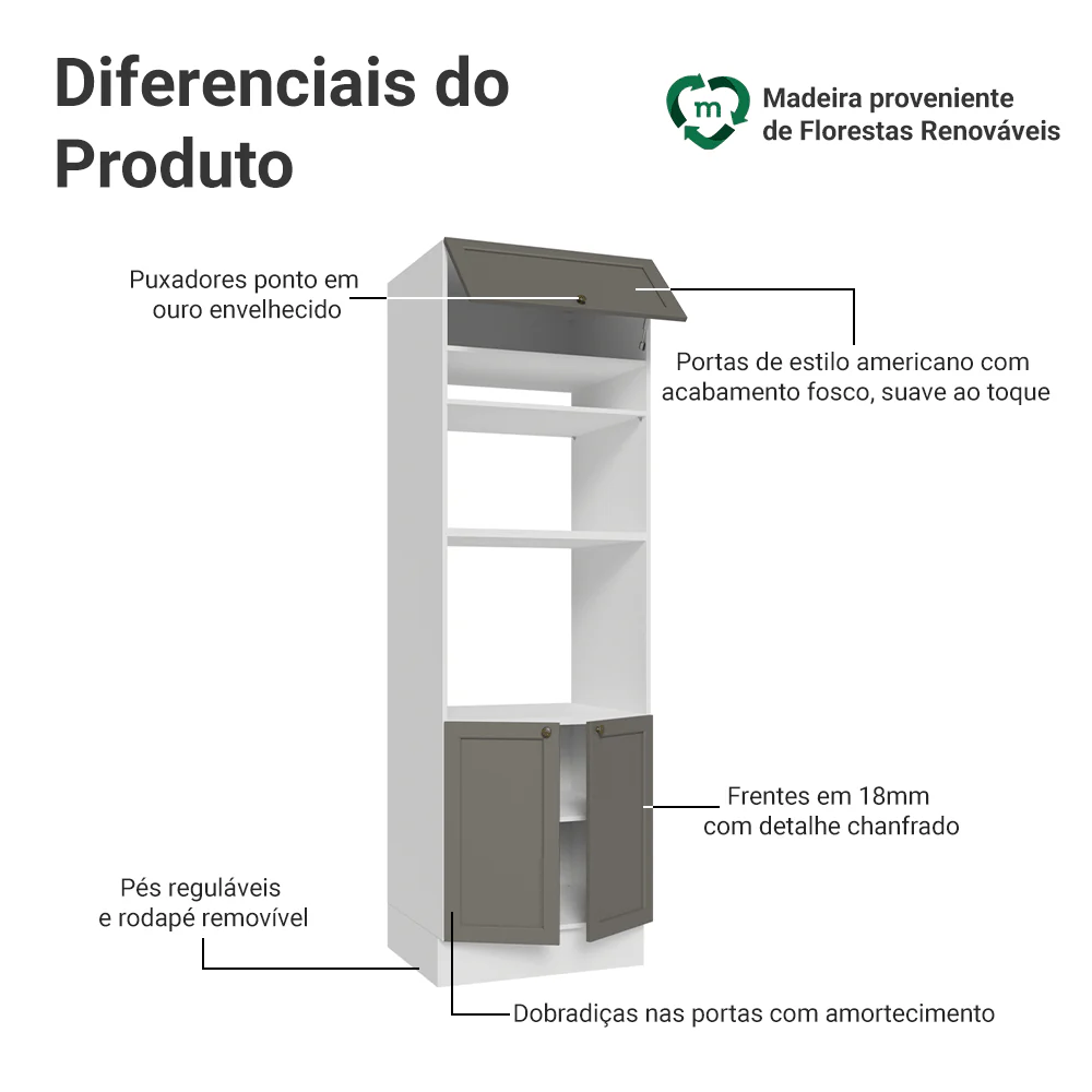 Torre Quente 70 cm 3 Portas Branco/Cinza Vik Madesa - Image 3